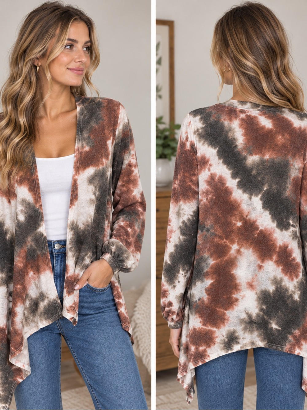 Mystree Los Angeles Open Front Tie Dye Cardigan